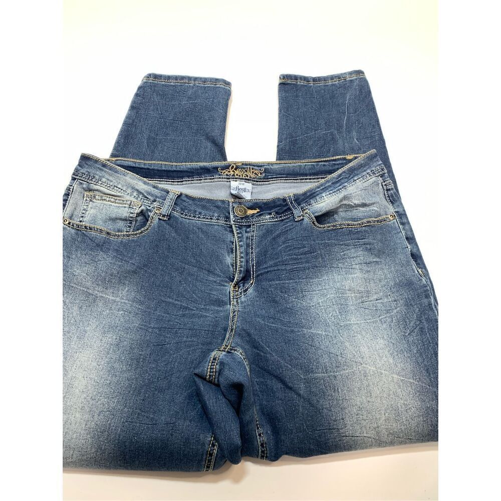 Revolt Women's Mid Rise Faded Contrast Stitch Skinny Denim Jeans Blue Size 18W